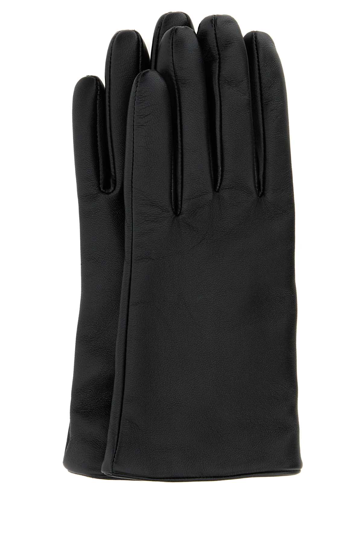 Shop Saint Laurent Black Leather Cassandre Gloves In Blackgold