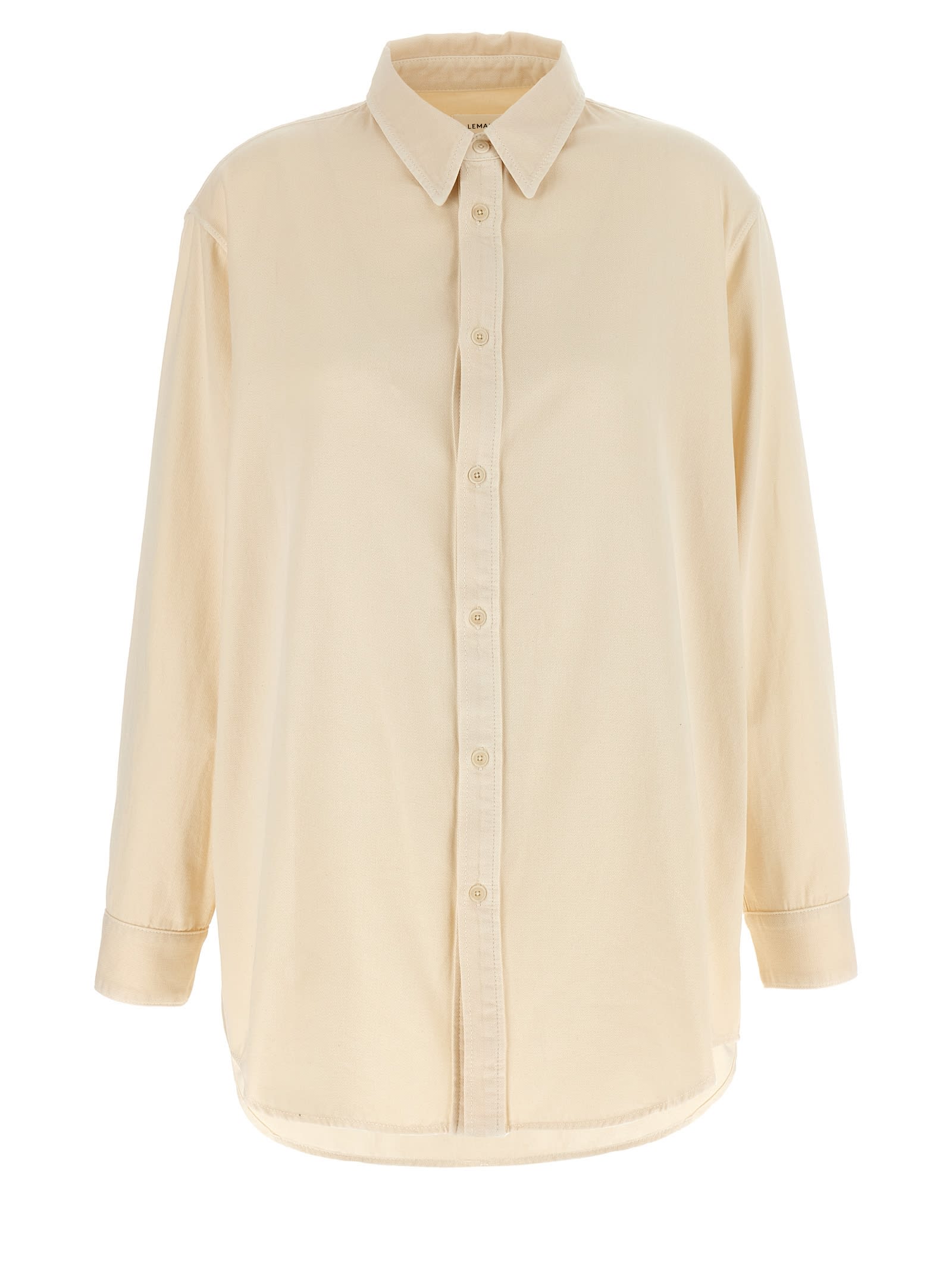 Lemaire Casual Shirt With Buttoned Cuffs And Curved Hem In Neutral