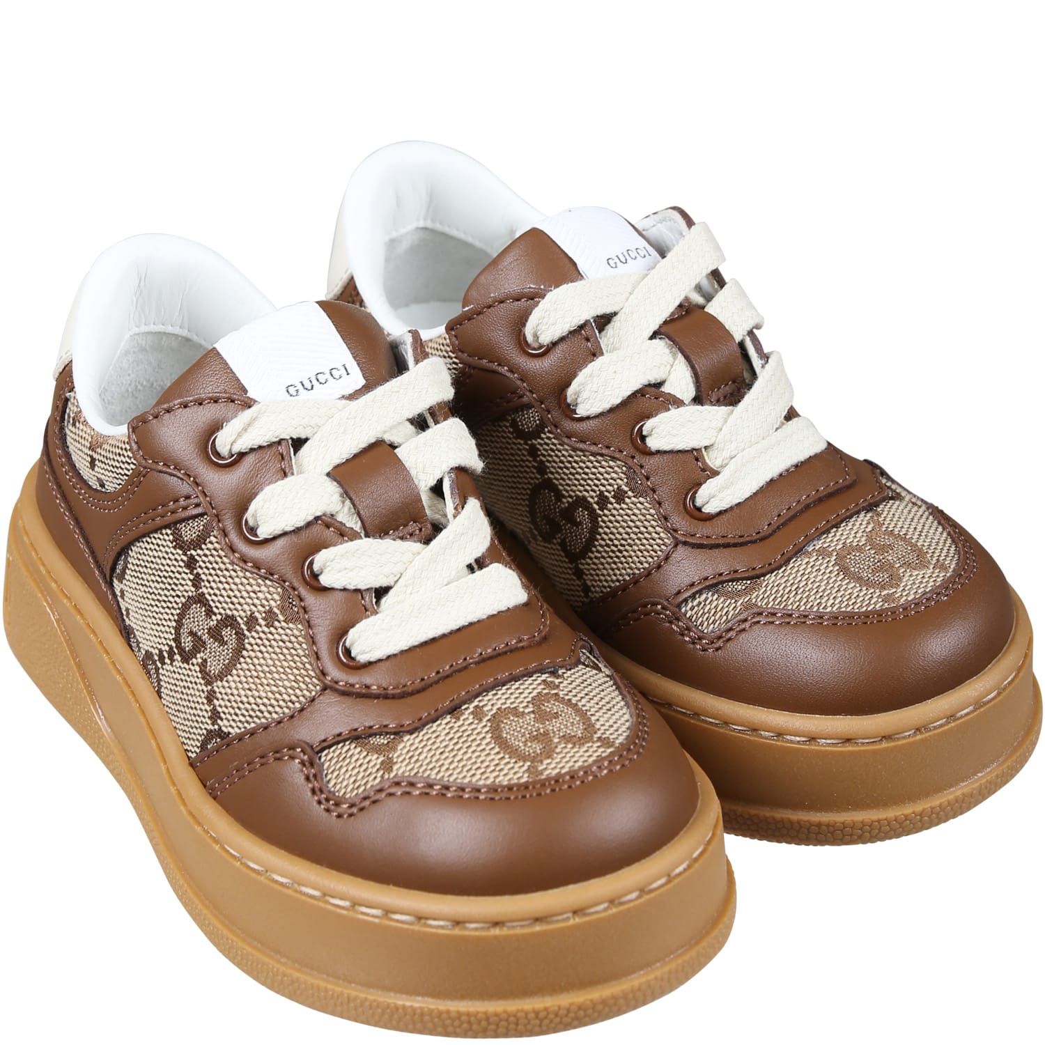 Shop Gucci Brown Sneakers For Kids With Iconic Gg