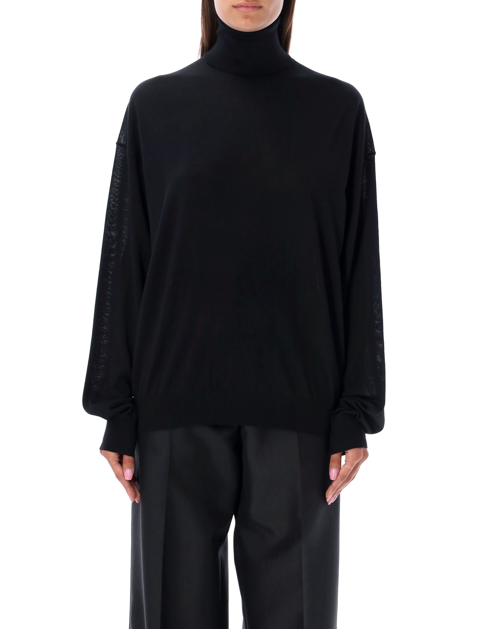 Shop Saint Laurent Knit High Neck Cassandra Sweater In Black