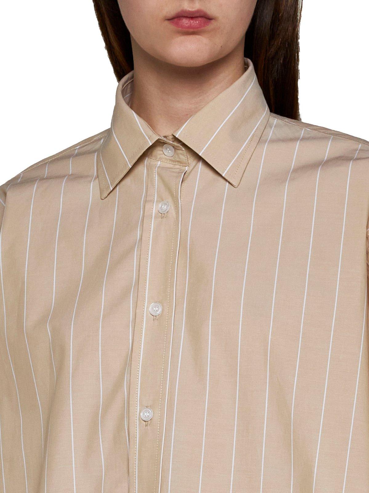 Shop Filippa K Button-up Striped Poplin Shirt In Beige