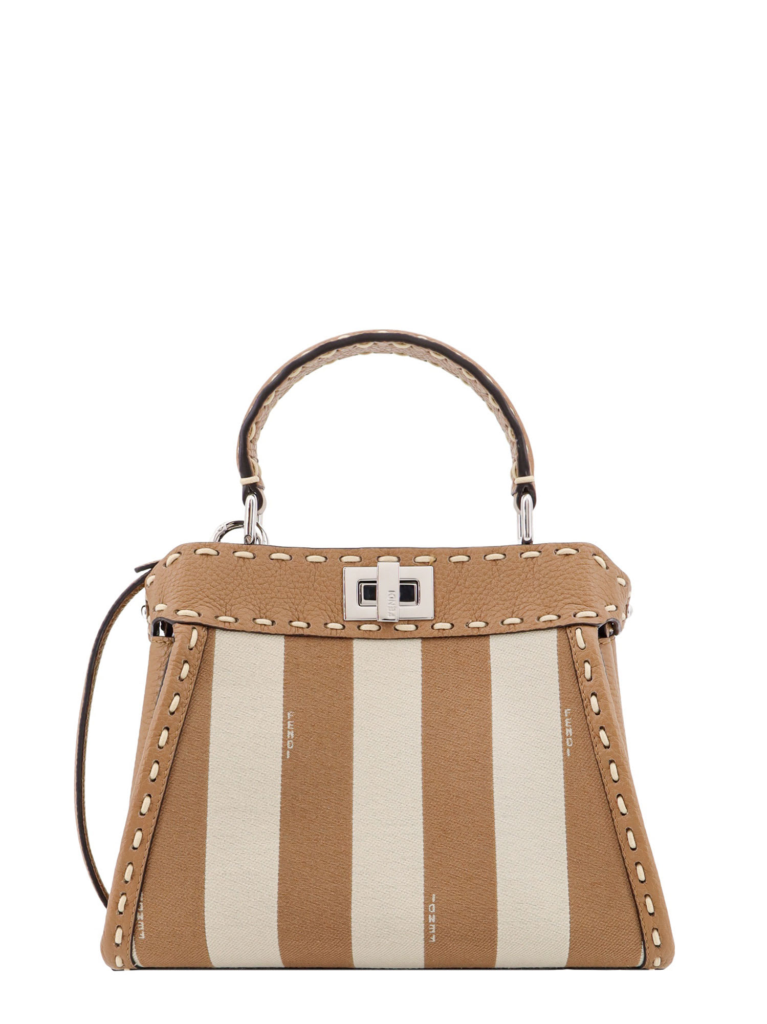 Shop Fendi Peekaboo Mini Handbag In Beige