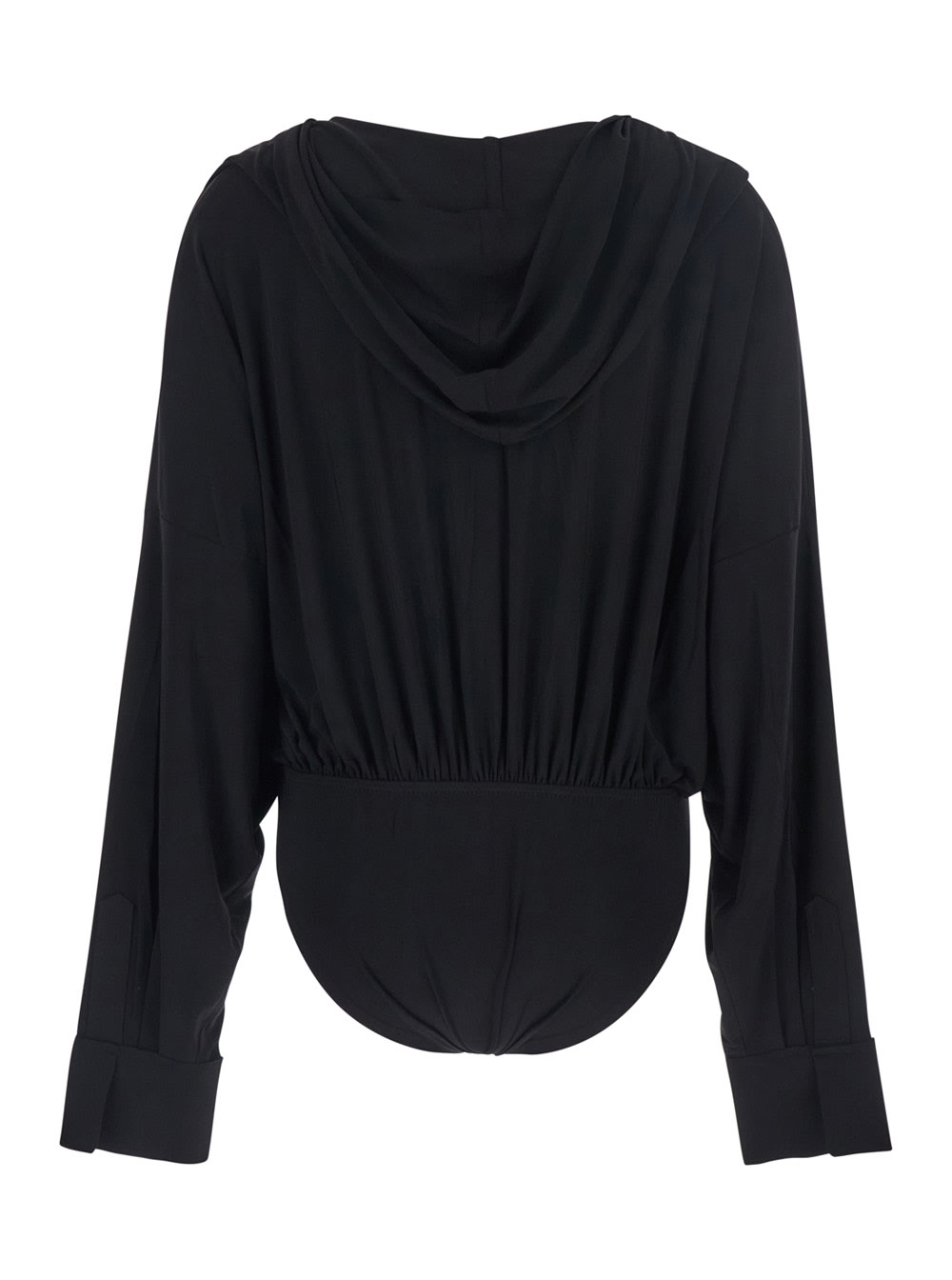 Norma Kamali Black Oversized Blouse With Ruffles And Fixed Hood In Tech Fabric Woman In Black