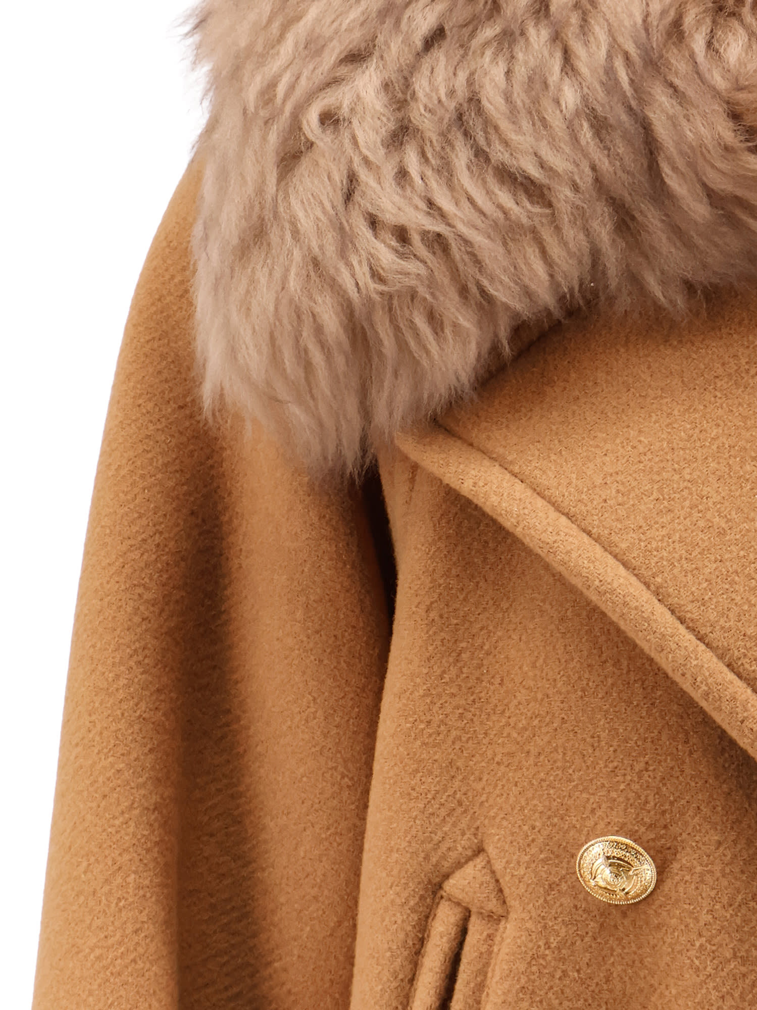 Chloé Virgin Wool Blend Jacket With Fur Collar In Brown