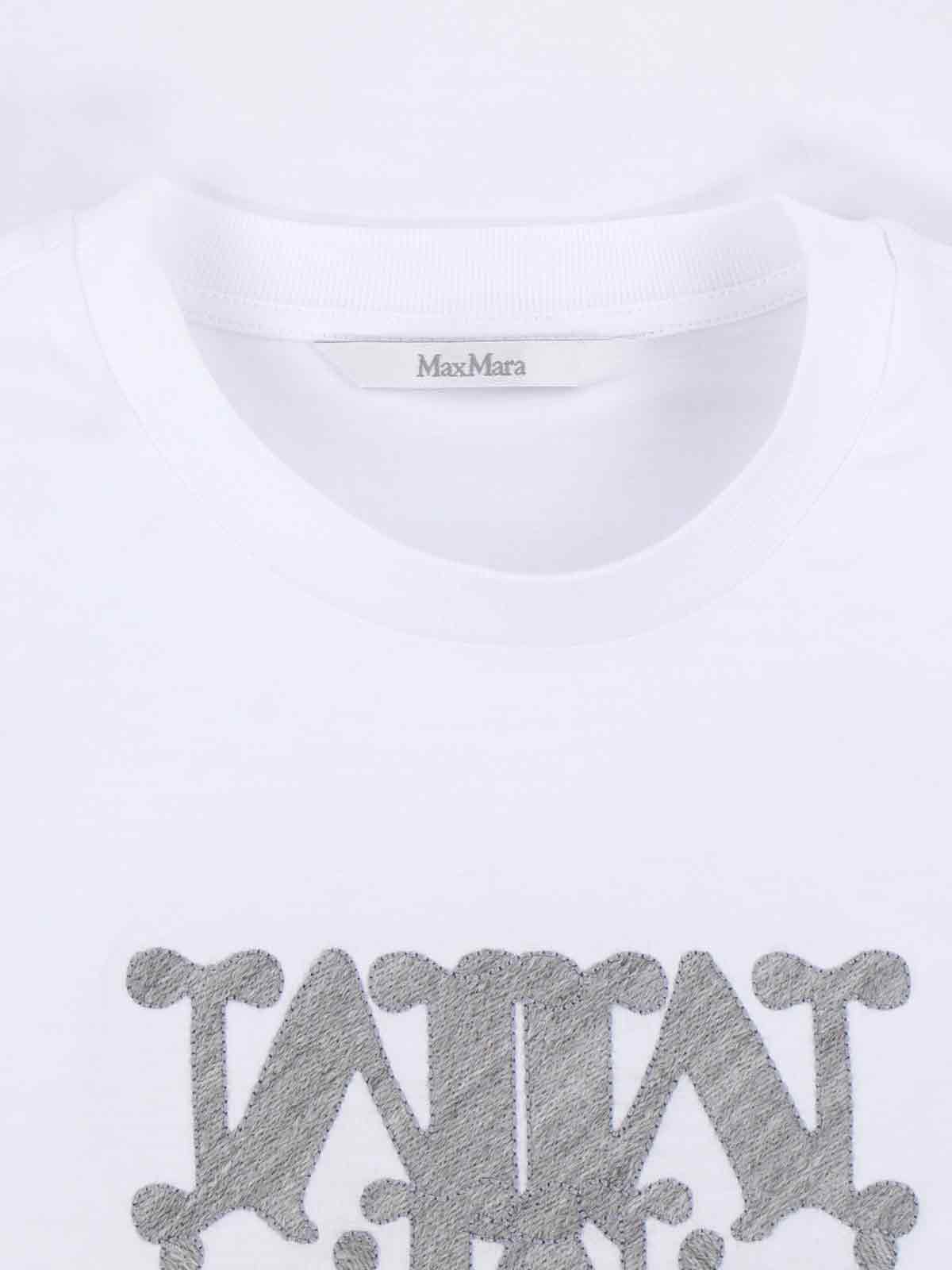 Max Mara Crew Neck Graphic Print Top In White