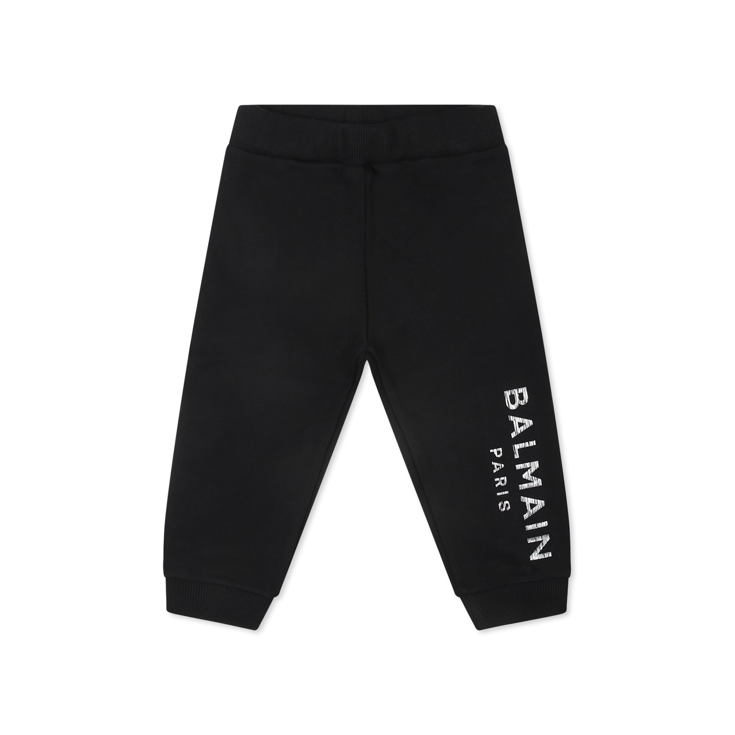 Balmain Black Trousers For Babykids With Logo In Gold