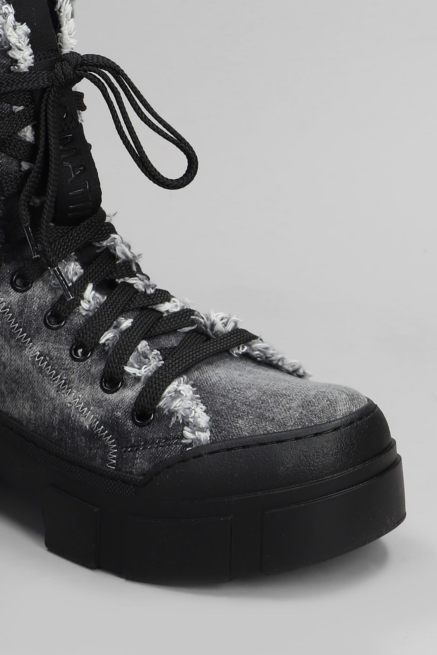 VIC MATIE DENIM 155 COMBAT BOOTS IN BLACK DENIM