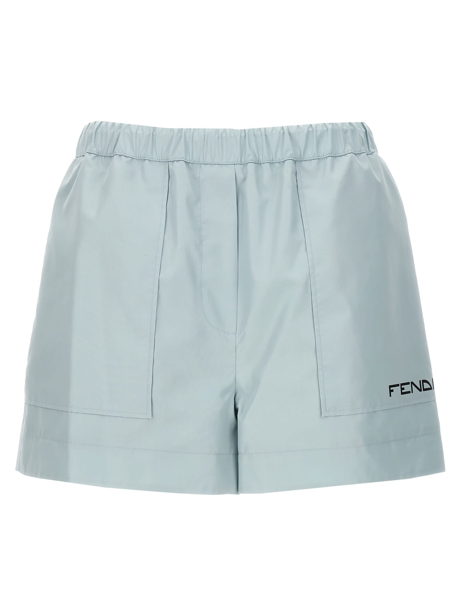 Shop Fendi Logo Print Shorts In Light Blue