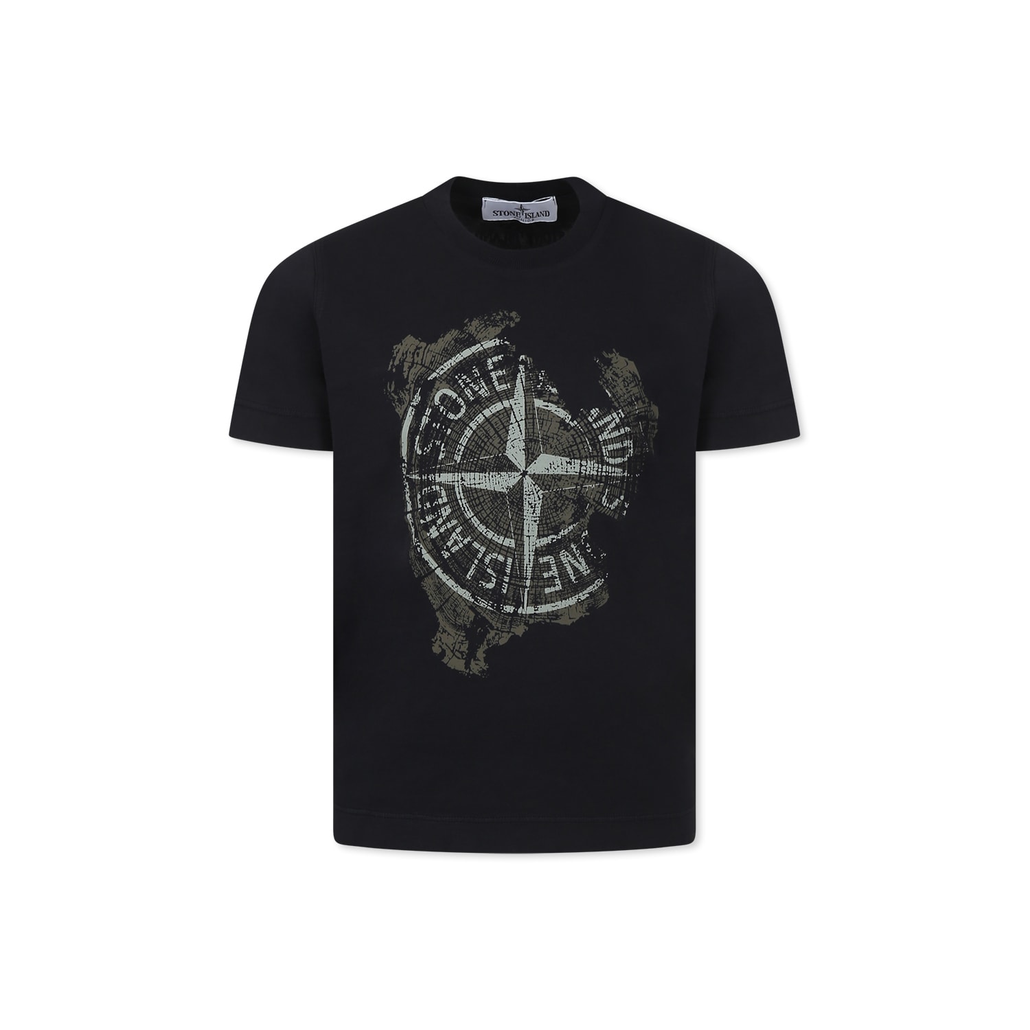 Stone Island Black Shirt For Boy With Compass In Black