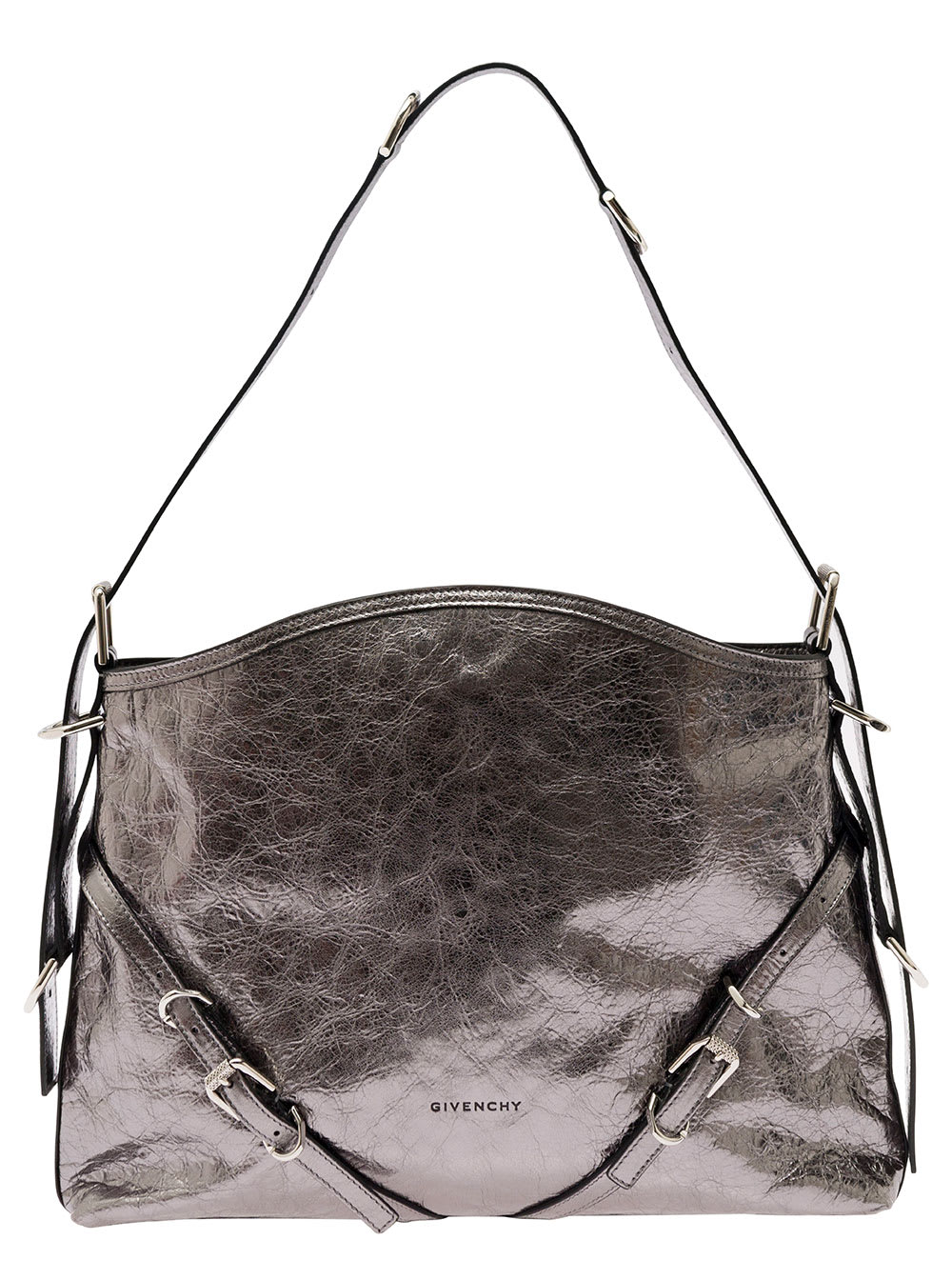 Givenchy Voyou Metallic Shoulder Bag With Embossed Logo In Leather Woman