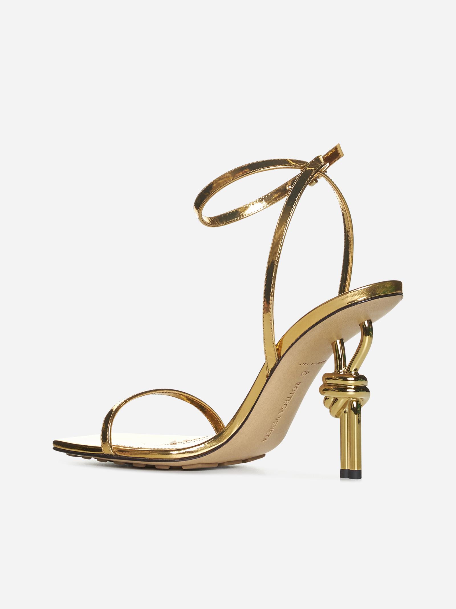 Shop Bottega Veneta Ankle Wrap Metallic Sandals In Golden