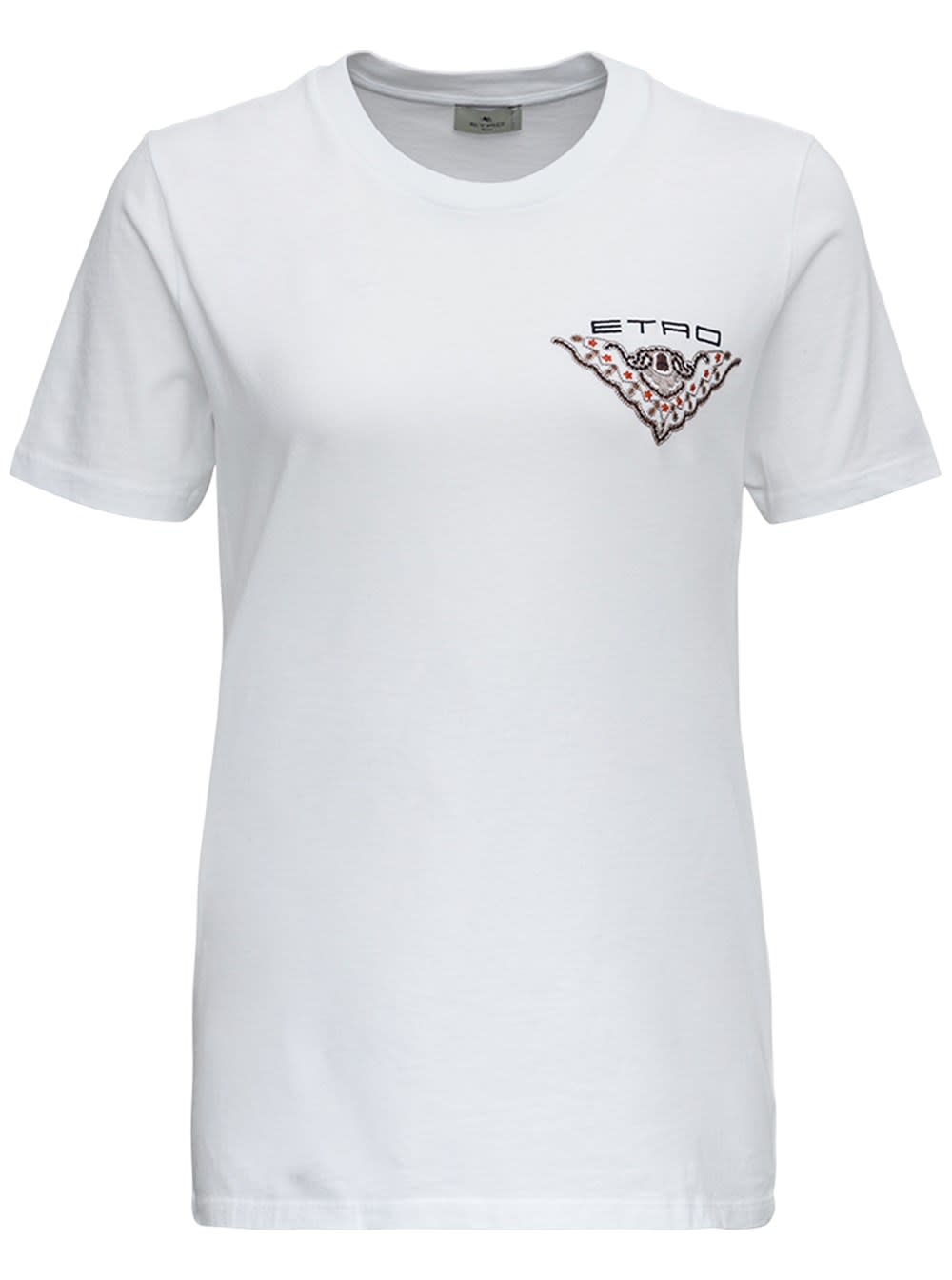 Etro Jersey T-shirt With Embroidery Logo And Beads Detail