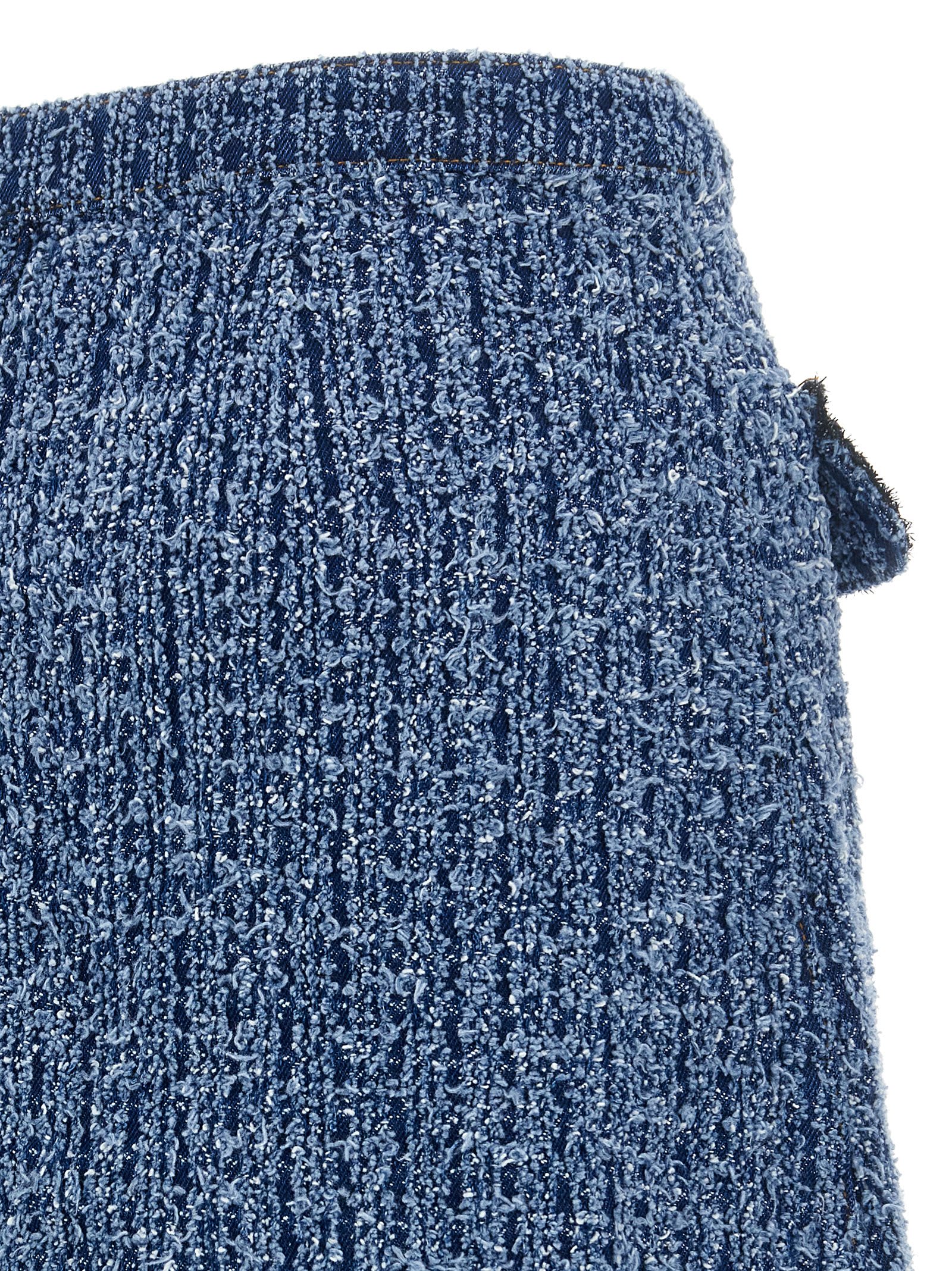 Shop Self-portrait Textured Denim Mini Skirt In Blue