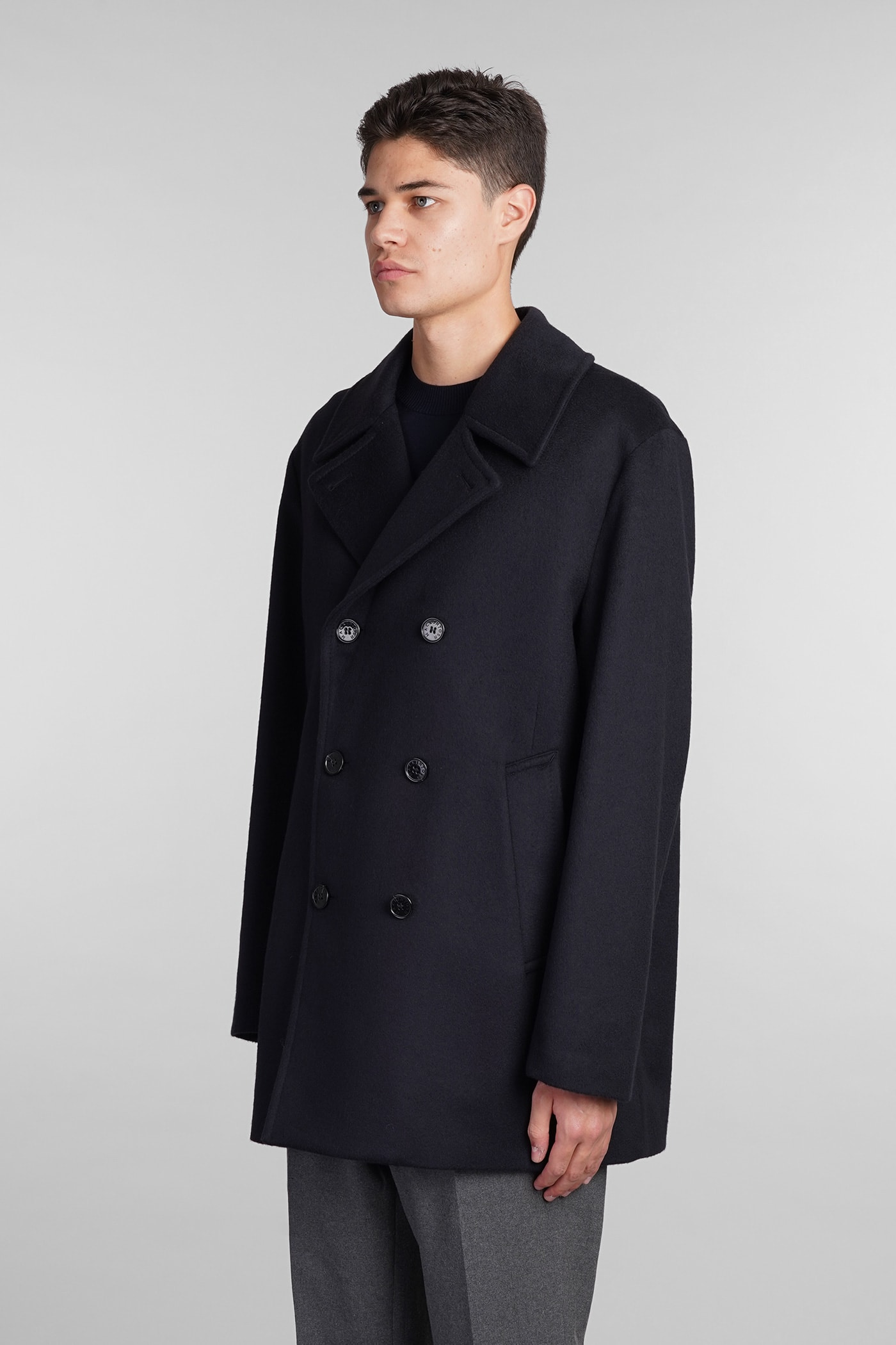 Shop Mackintosh Dalton Coat In Blue Wool