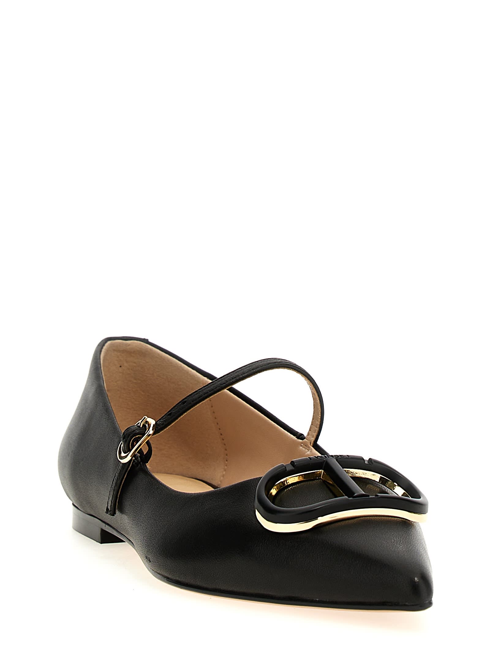 Twinset Black Leather Ballet Flats In Black