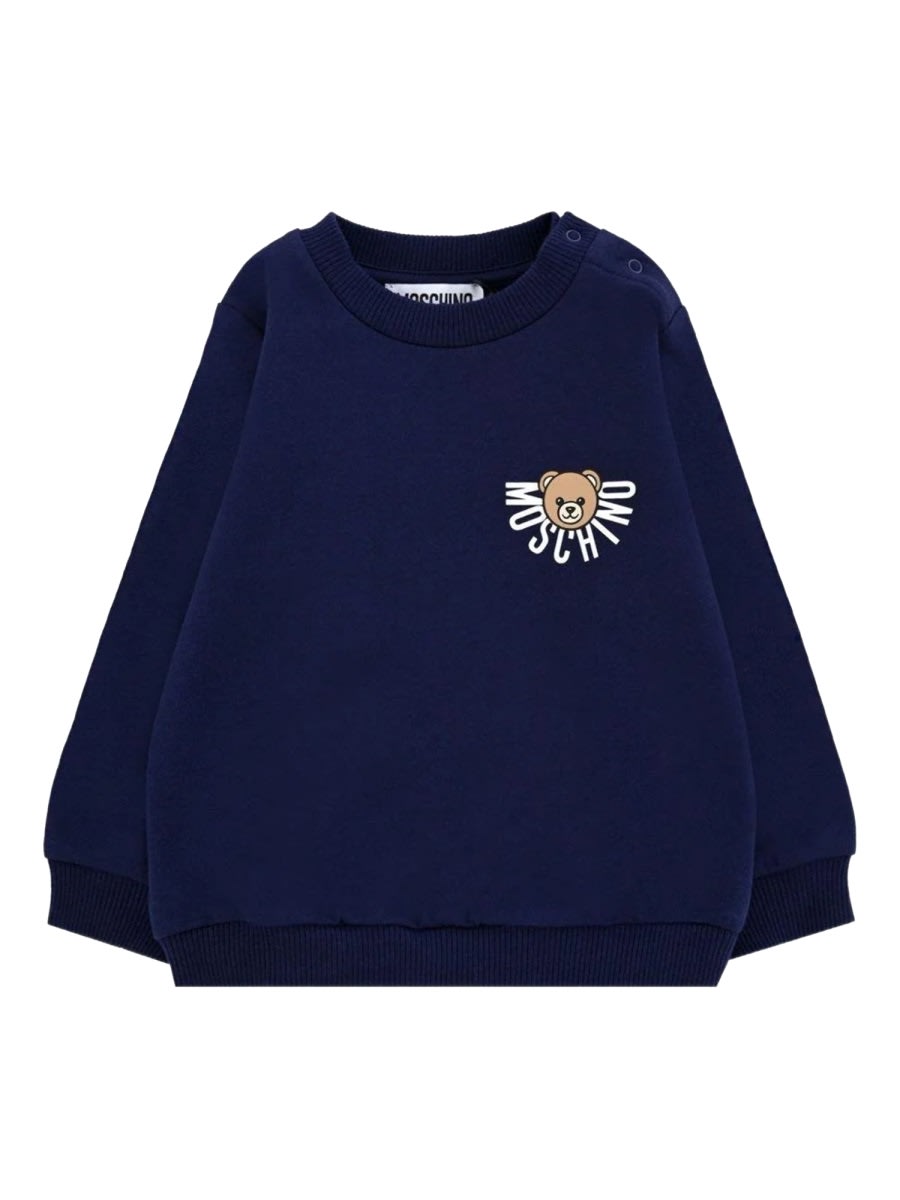 Moschino Blue Sweatshirt For Babykids With Teddy Bear In Blue