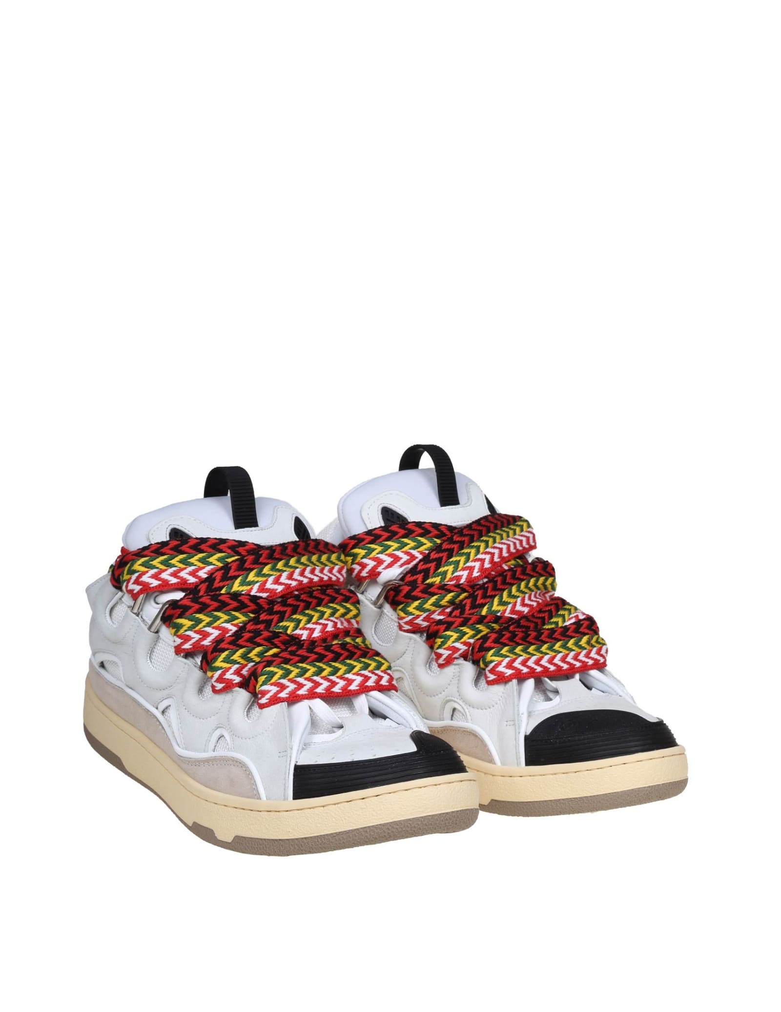 Shop Lanvin Curb Sneakers In Leather And Suede With Multicolor Laces In White
