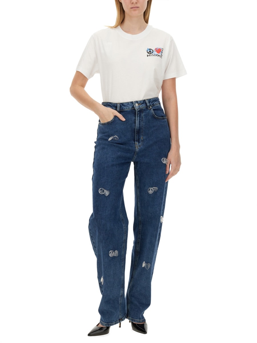 Shop M05ch1n0 Jeans T-shirt With Logo In White