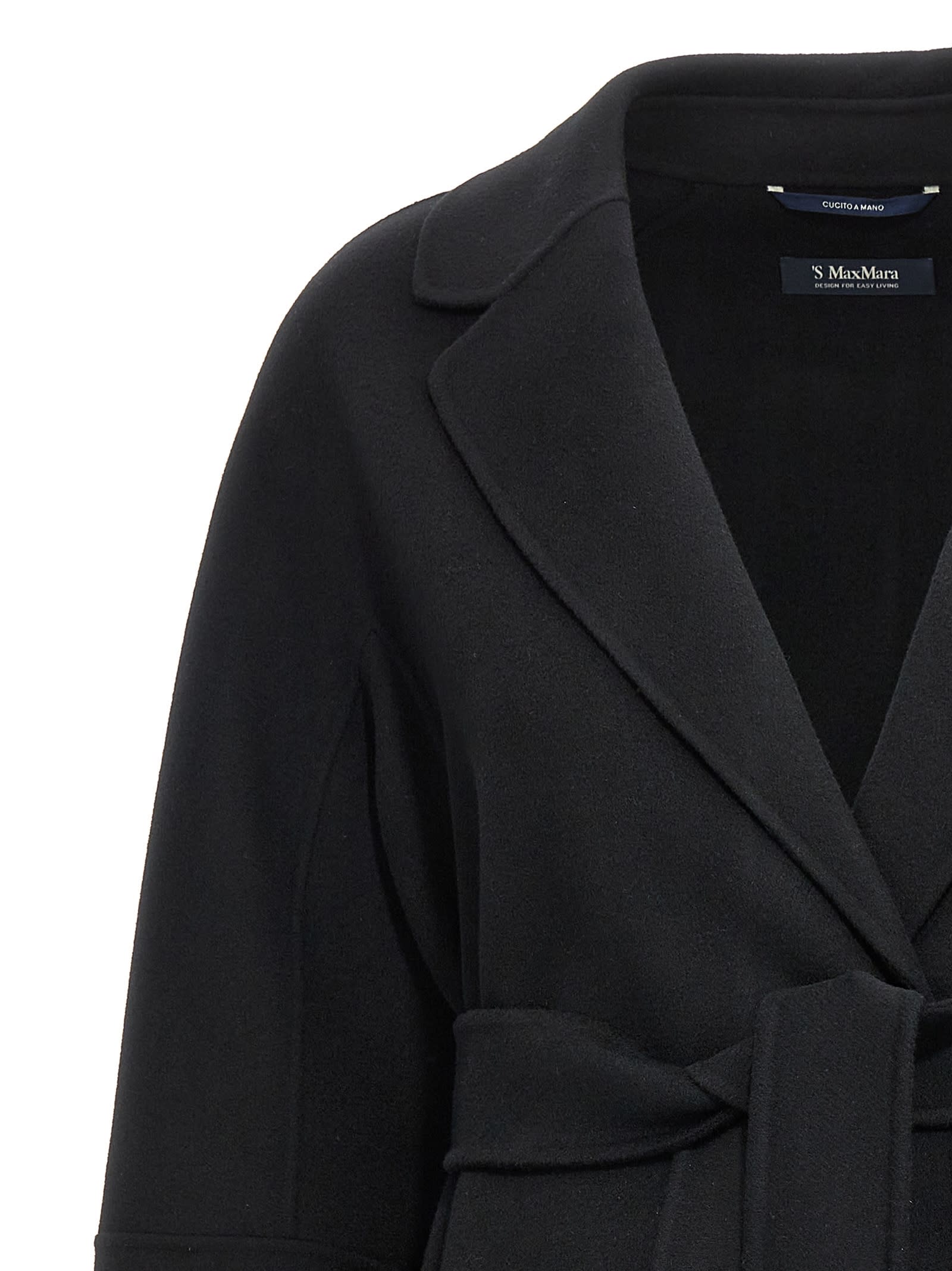 S Max Mara Coat Featuring Belted Waist And Lapels In Black