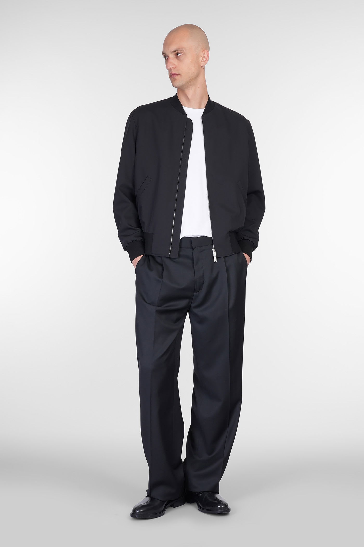 Lardini Wool And Mohair Bomber Jacket In Black