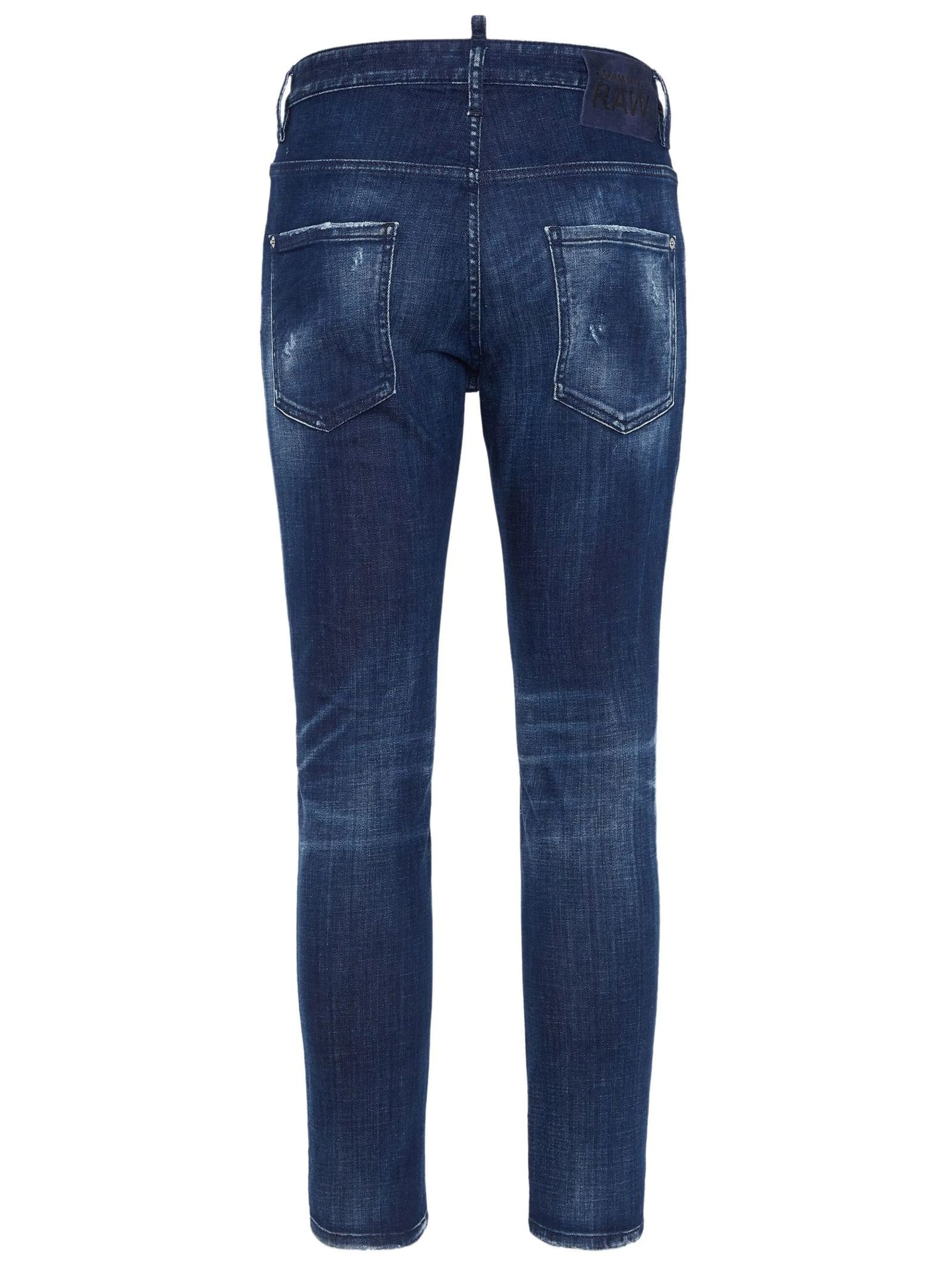 Dsquared2 Navy Blue Slim Cut Jeans With Whiskering Effect In Blue