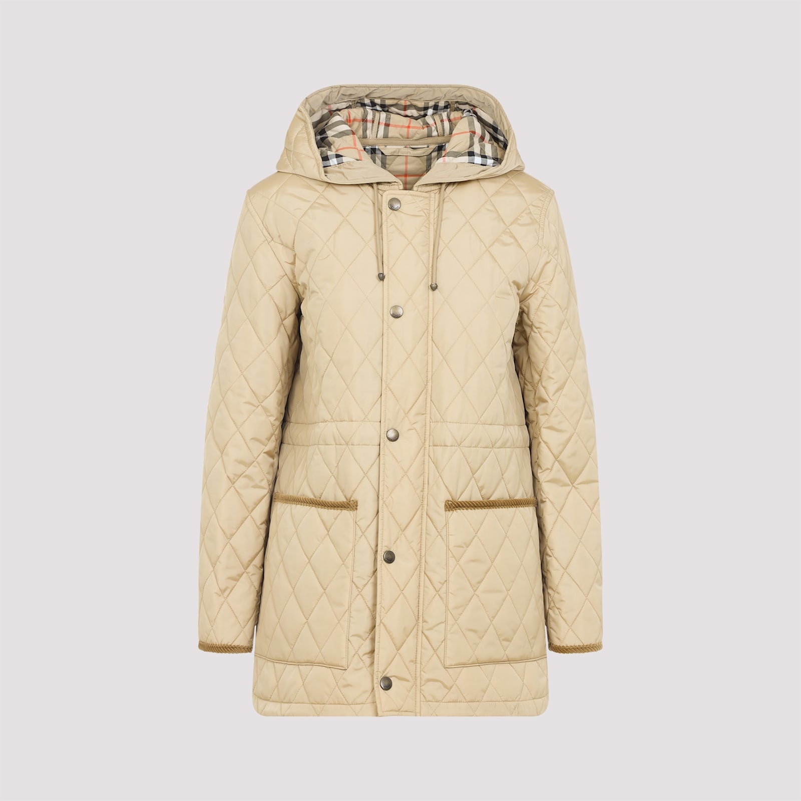 Burberry Quilted Hooded Jacket With Classic Check Interior In Nude