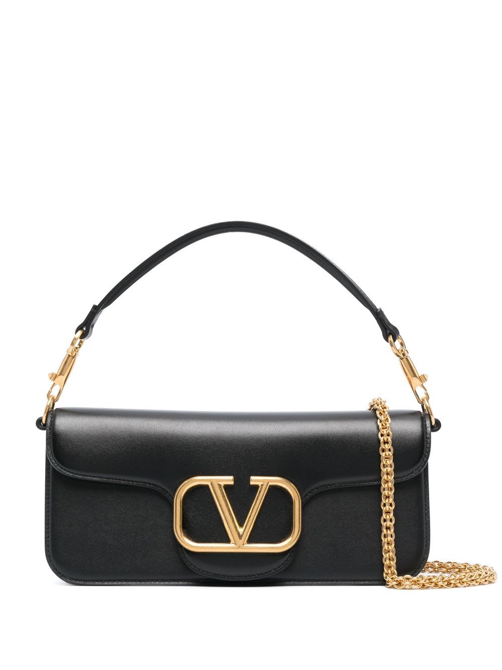 Valentino Garavani Locò Leather Shoulder Bag In Black
