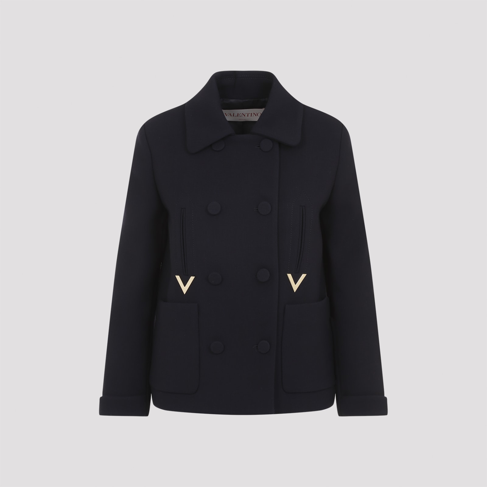 Shop Valentino Metal V Coat In Navy