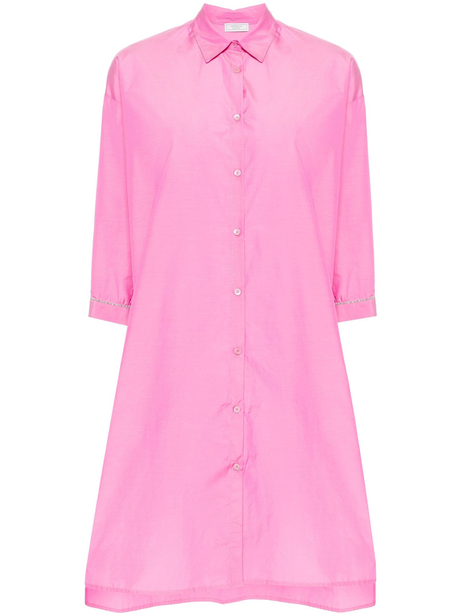 Pink Cotton Blend Shirt Dress