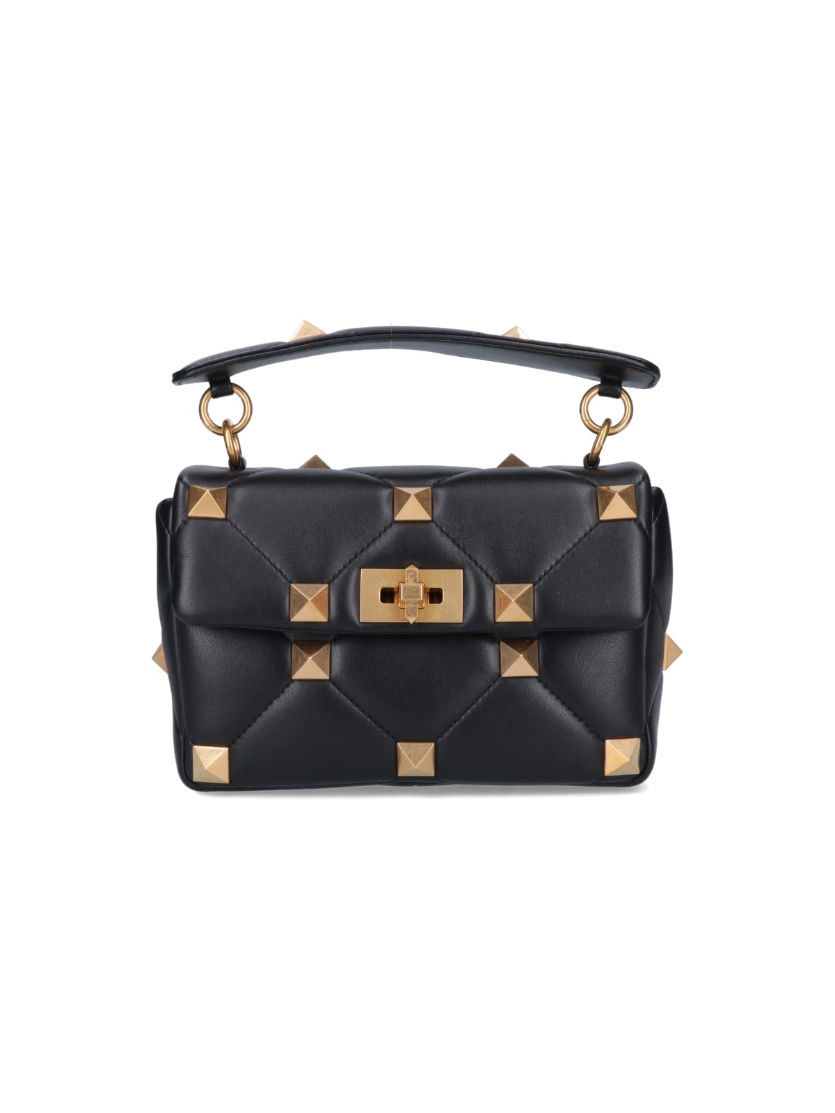 Valentino Roman Stud Medium Quilted Chain Shoulder Bag In Black