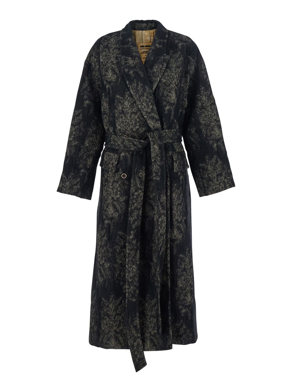 Uma Wang Cicero Brown Coat With Belt And Floral Motif In Wool Blend Woman In Brown