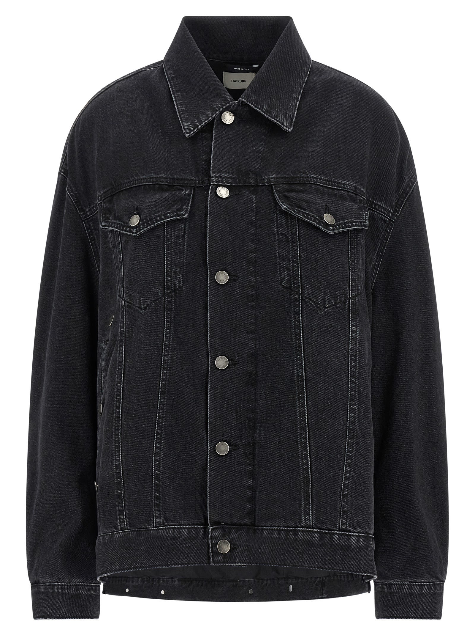 Haikure Button-down Long-sleeved Denim Jacket In Black