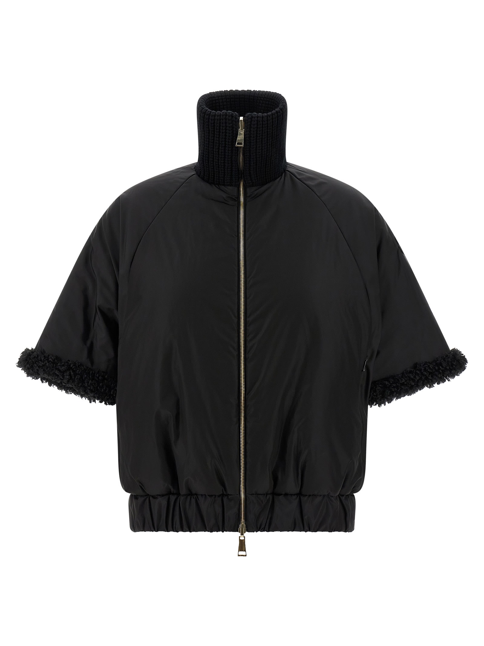 Moncler Reversible Leather-trimmed Cape In Black