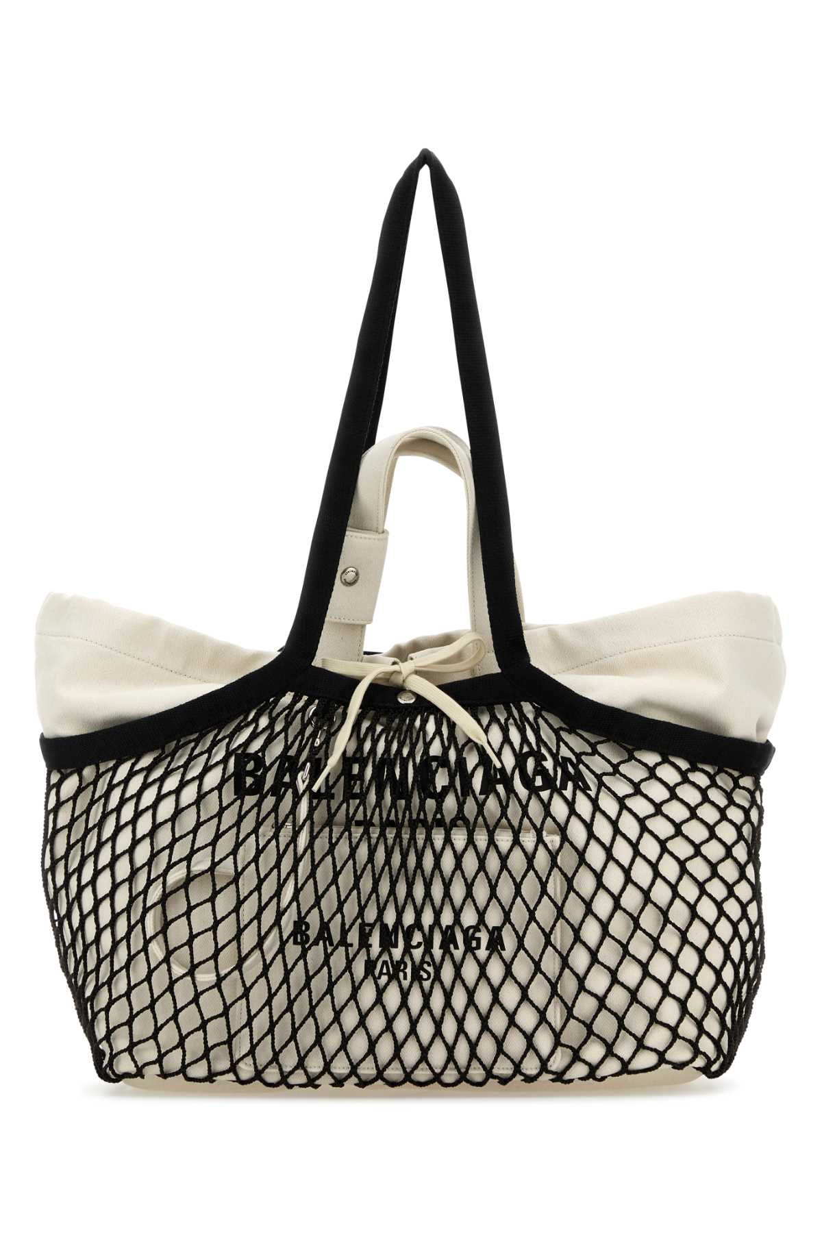 Shop Balenciaga Two-tone Canvas And Mesh Medium 24/7 Shopping Bag In Washednatblklblk