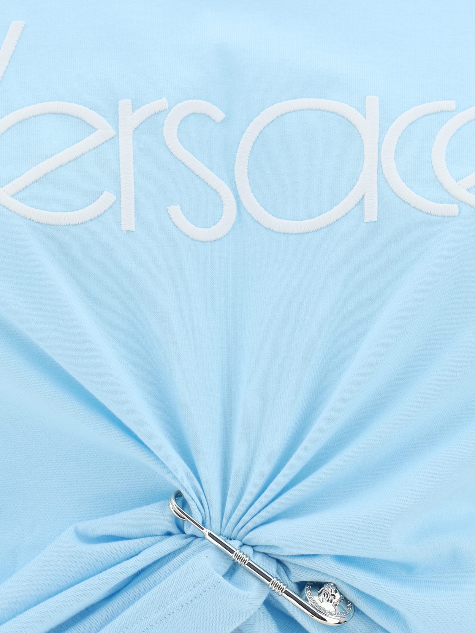 Shop Versace T-shirt In Pale Blue+bianco