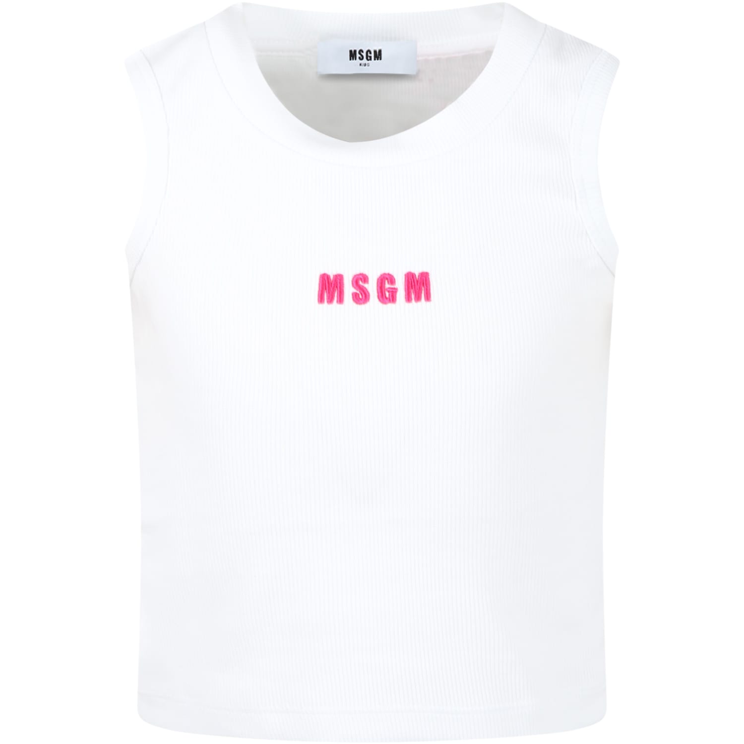 MSGM White Tank-top For Girl With Logo