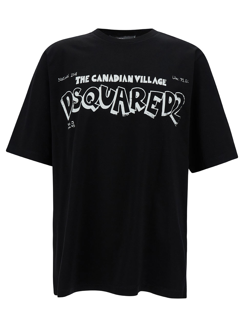 Shop Dsquared2 Black Crewneck T-shirt With Canadian Village Print In Cotton Man