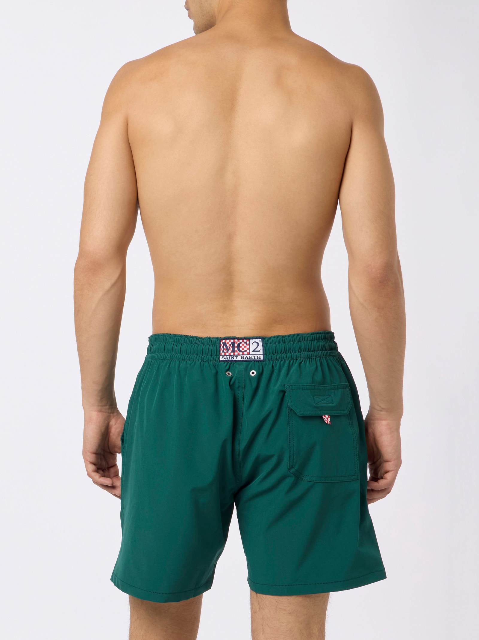 Mc2 Saint Barth Man Comfort Swim Shorts With Forte Dei Drammi Embroidery Insulti Luminosi Special Edition In Green