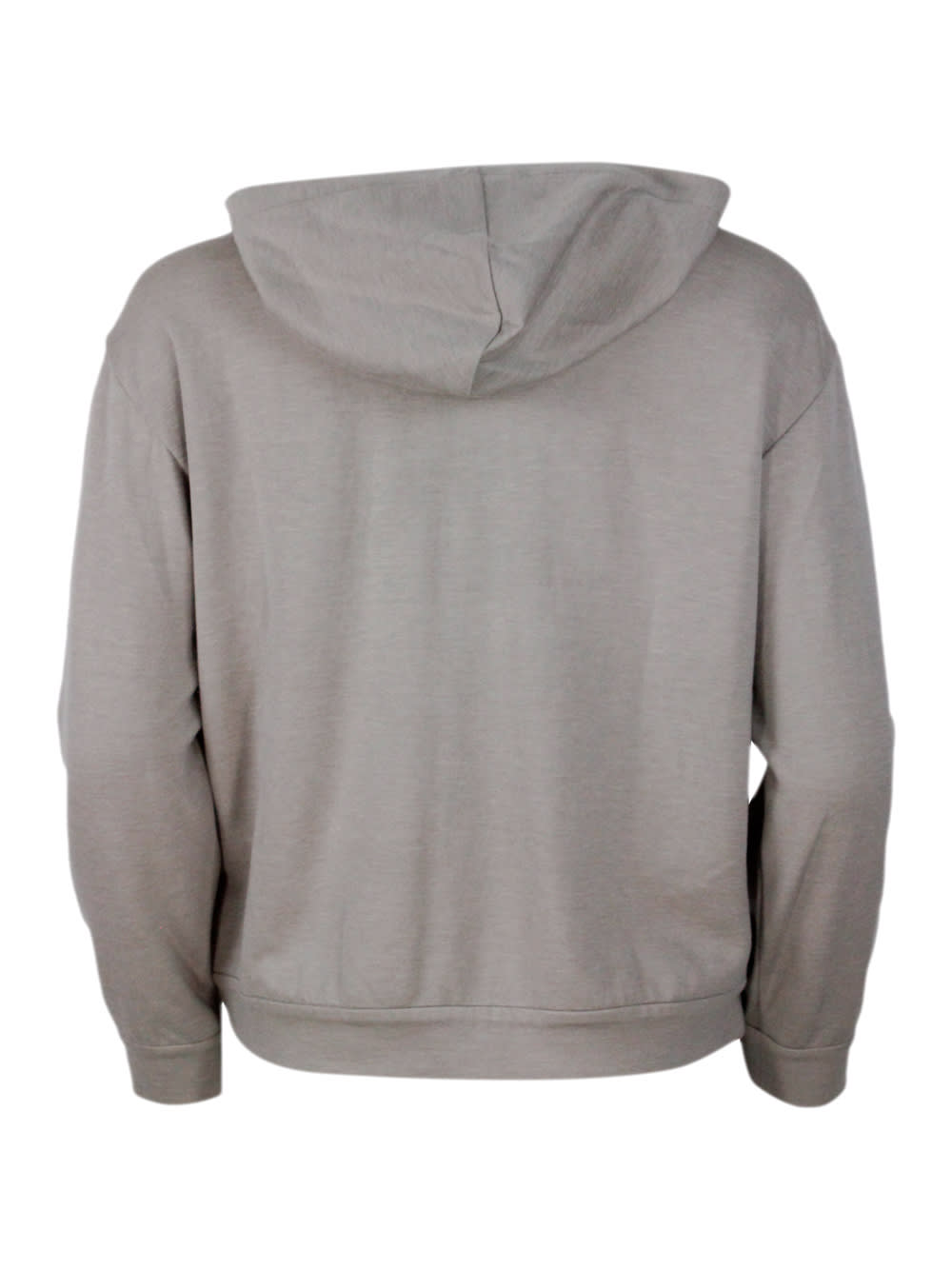 Shop Brunello Cucinelli Cotton And Silk Sweatshirt With Hood And Monili On The Zip In Beige