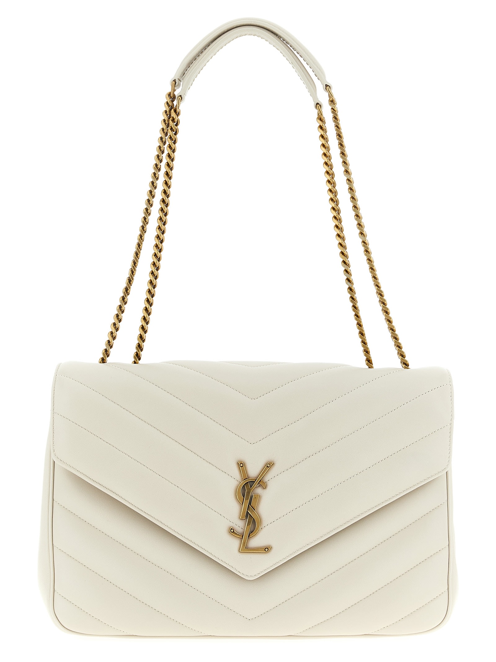 Saint Laurent Loulou Large Shoulder Bag In White