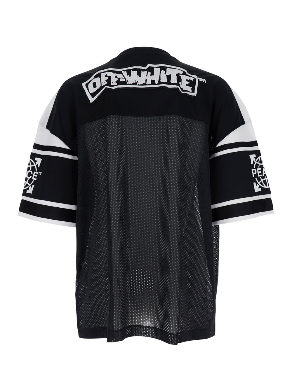 Off-white Black Top With V Neck And Maxi Print On The Front In Tech Fabric Man In Black