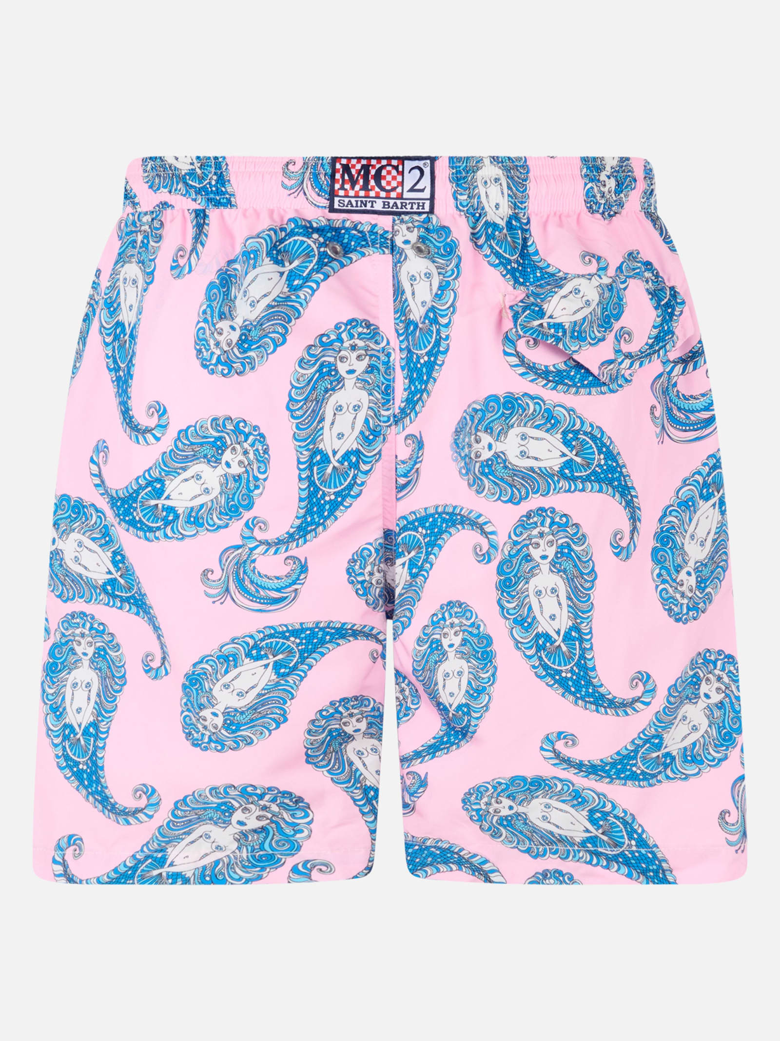 Shop Mc2 Saint Barth Man Lightweight Fabric Swim-shorts Lighting With Paisley Print In Pink