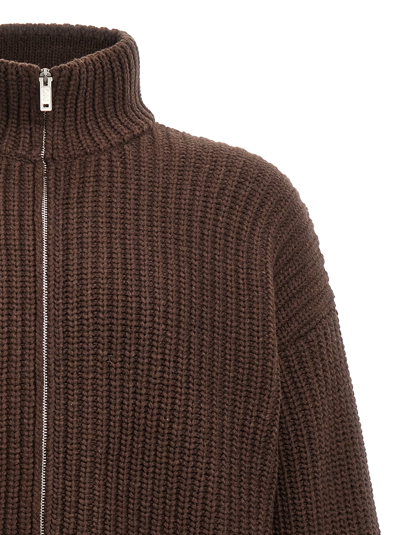 Shop Emporio Armani Wool Cardigan In Brown