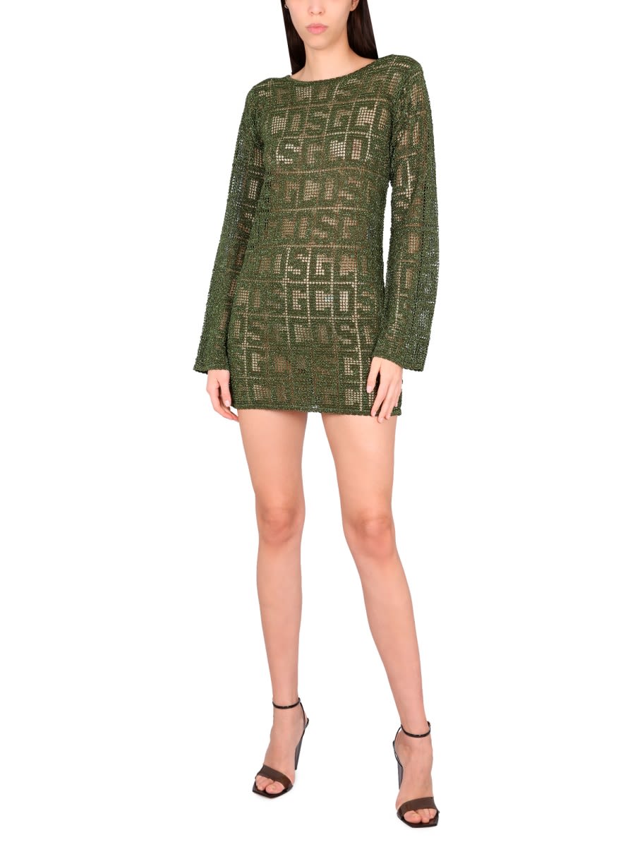 Gcds Monogram Macrame Dress In Military Green