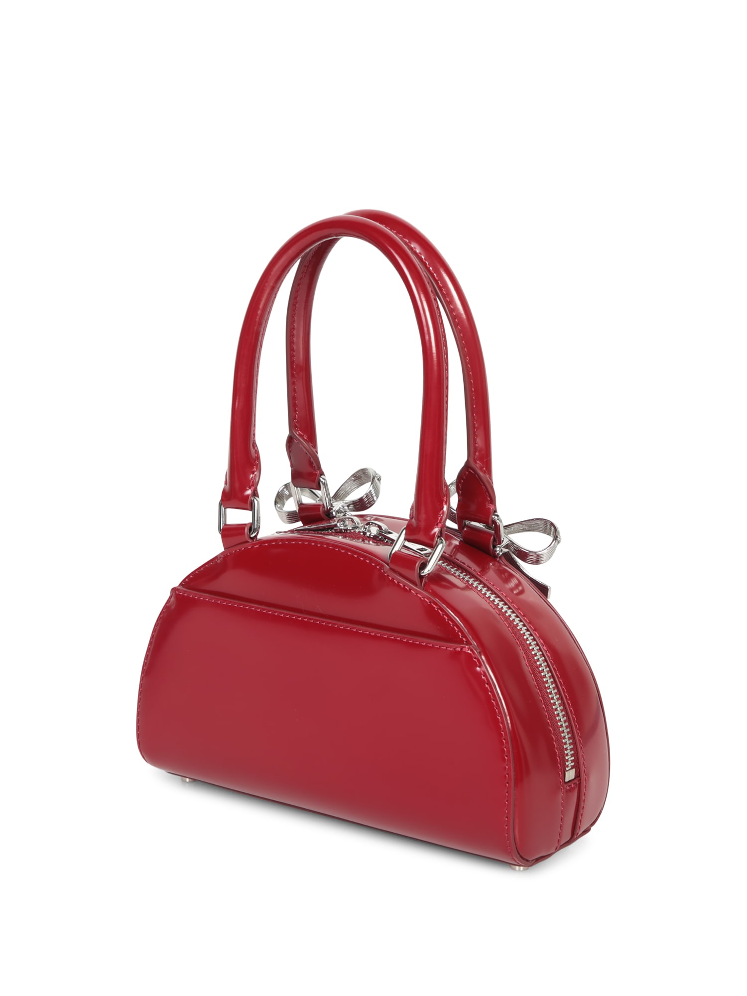 Shop Self-portrait Red Leather Mini Tote Bag In Bordeaux