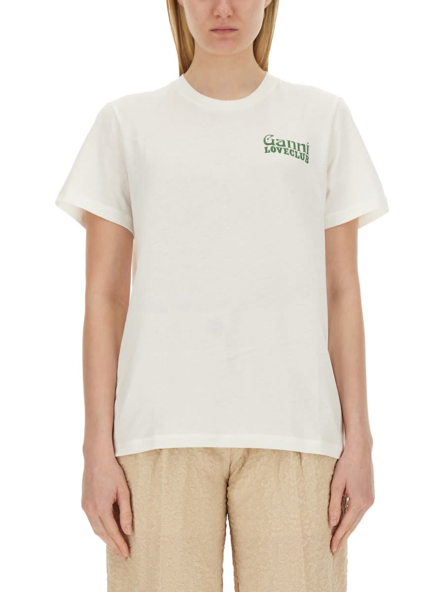 Shop Ganni T-shirt With Logo In Ivory