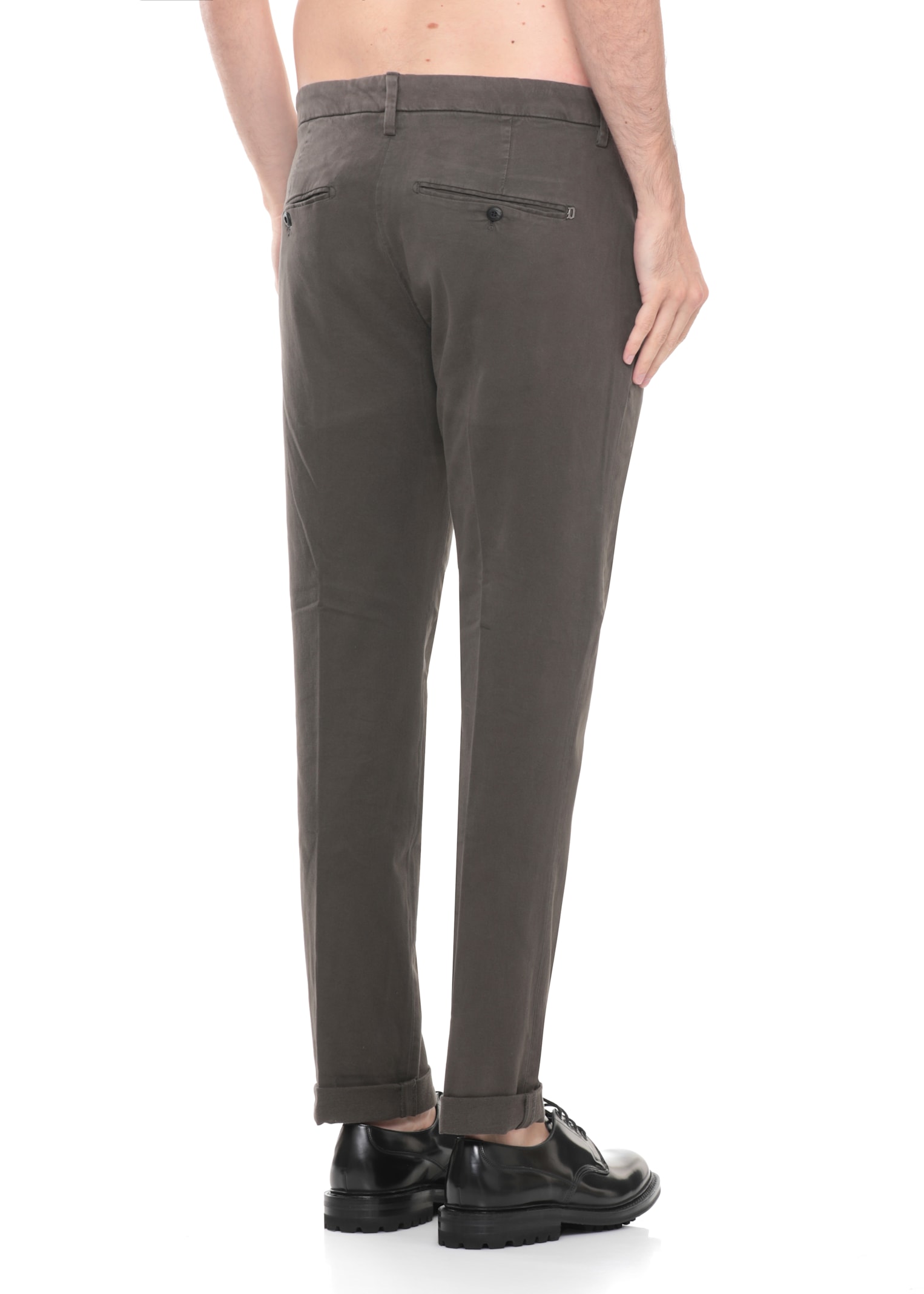 Dondup Straight Leg Trousers Cuffed Hem In Brown