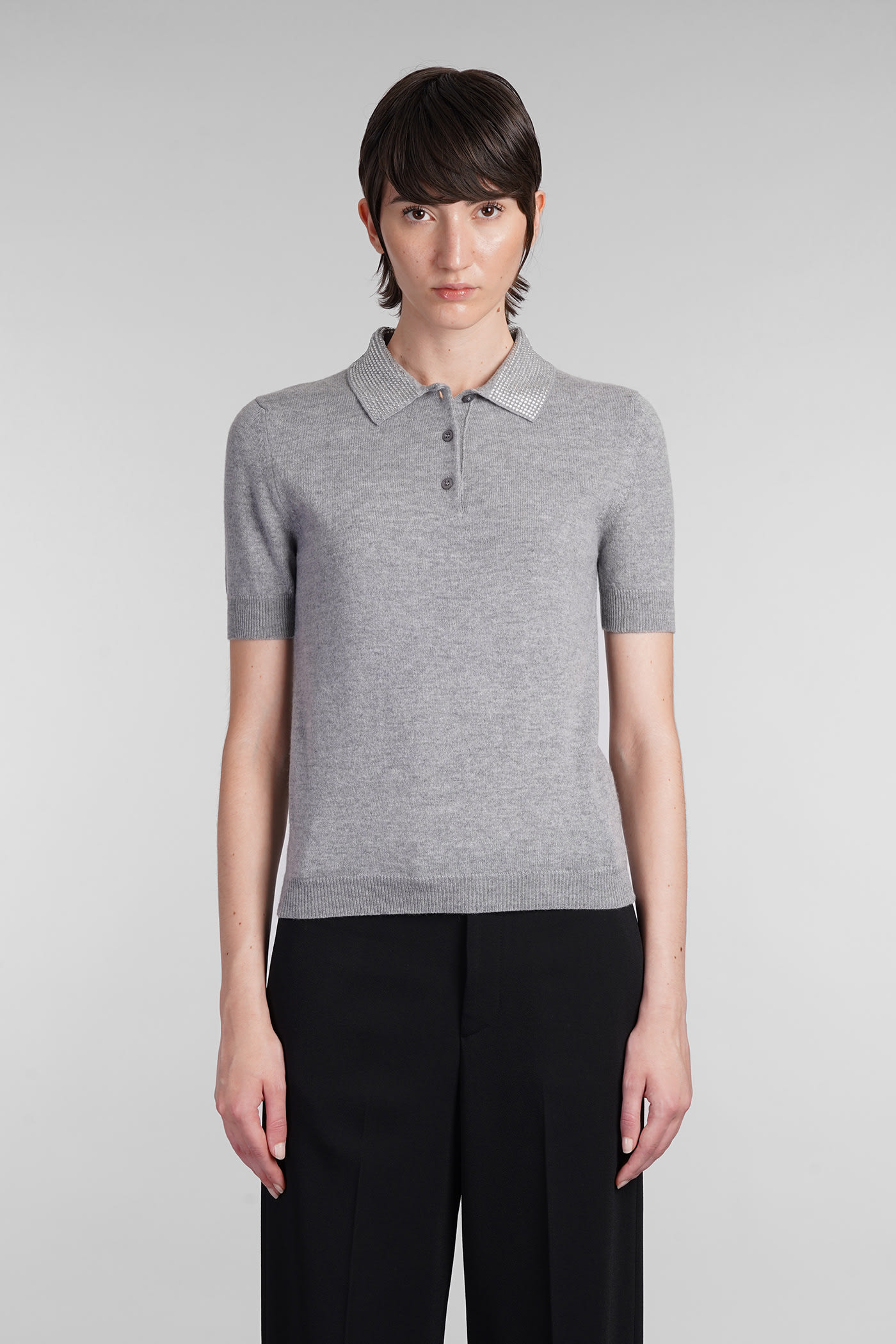 Shop Blumarine Polo In Grey Wool