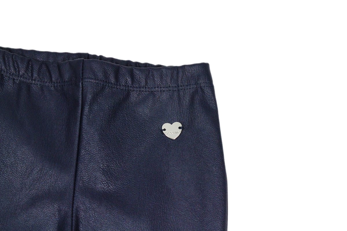 Shop Monnalisa Leggings Trousers In Super Stretch Eco-leather With Applied Metal Heart In Blu