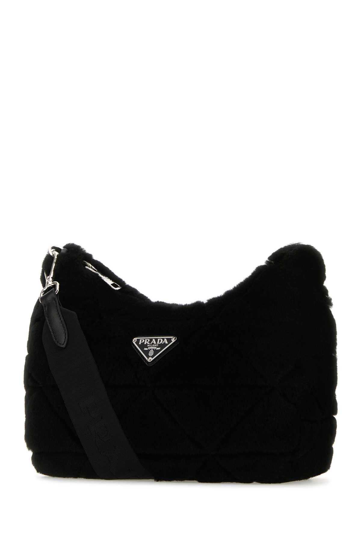 Shop Prada Black Shearling Shoulder Bag In Nero